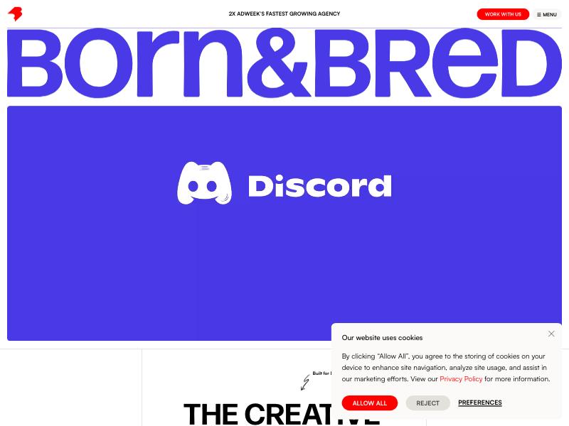 Born & Bred agency website (bornandbredbrand.com)