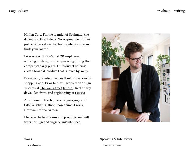 Cory Etzkorn, Developer portfolio website