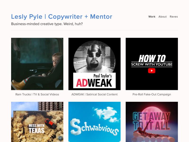 Lesly Pyle, Copywriter portfolio website