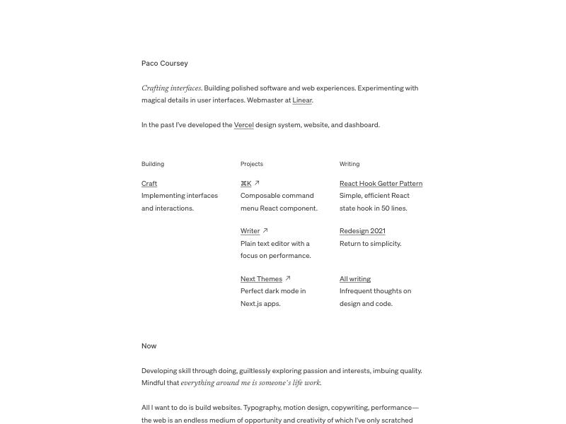 Paco Coursey, Developer portfolio website