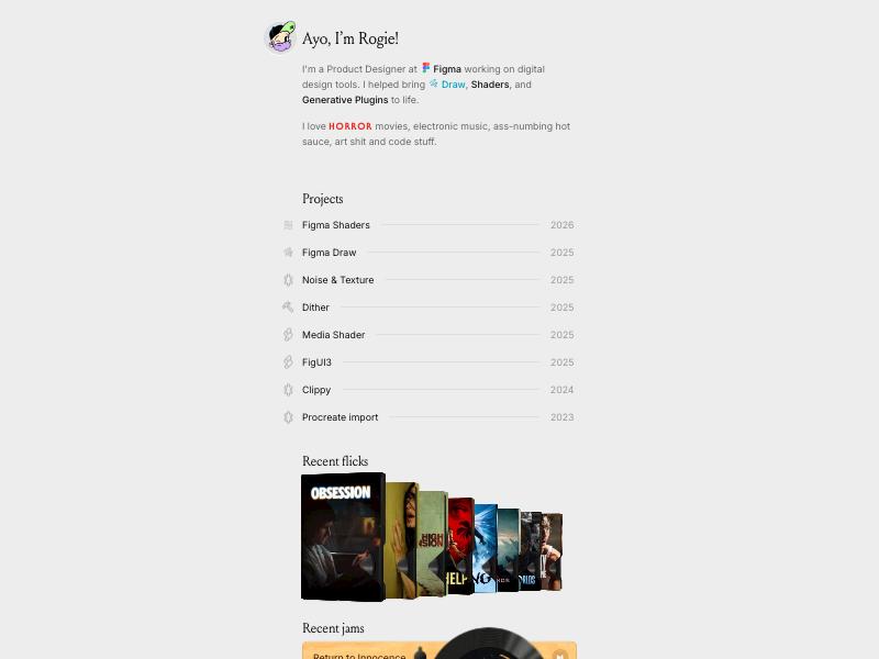 Rogie King, Designer portfolio website
